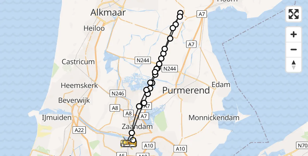 Vluchtroute Traumahelikopter van Amsterdam Heliport naar Amsterdam Heliport