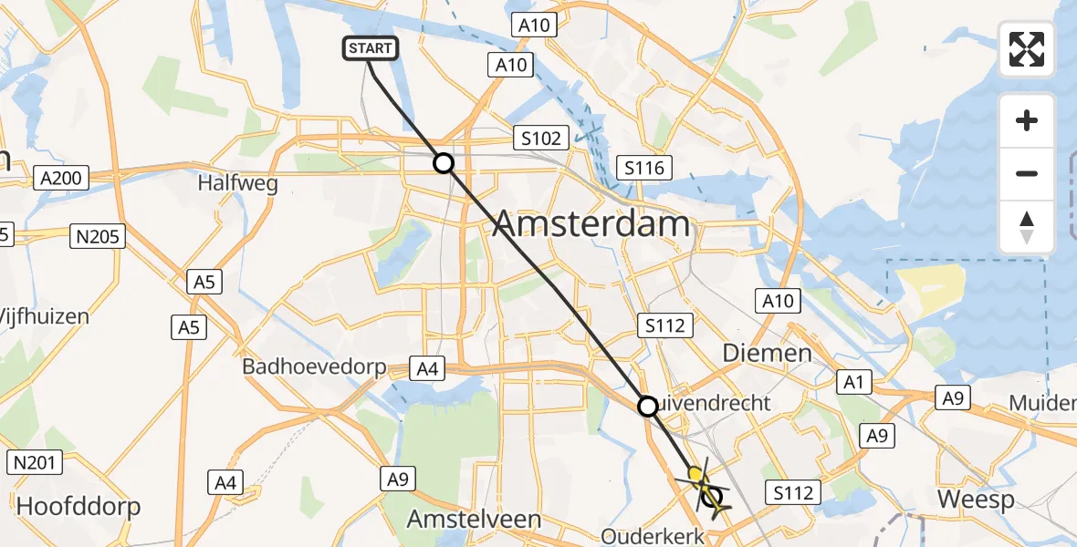 Routekaart van de vlucht: Lifeliner 1 naar Amsterdam, Barajasweg