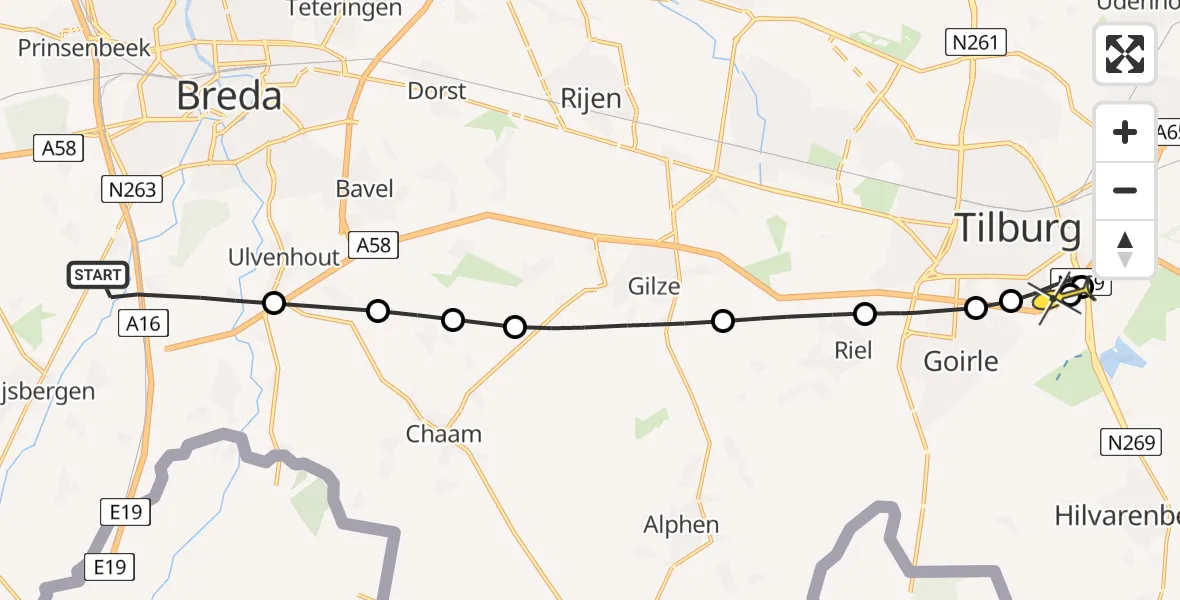 Routekaart van de vlucht: Lifeliner 2 naar Tilburg, Weerdstraat