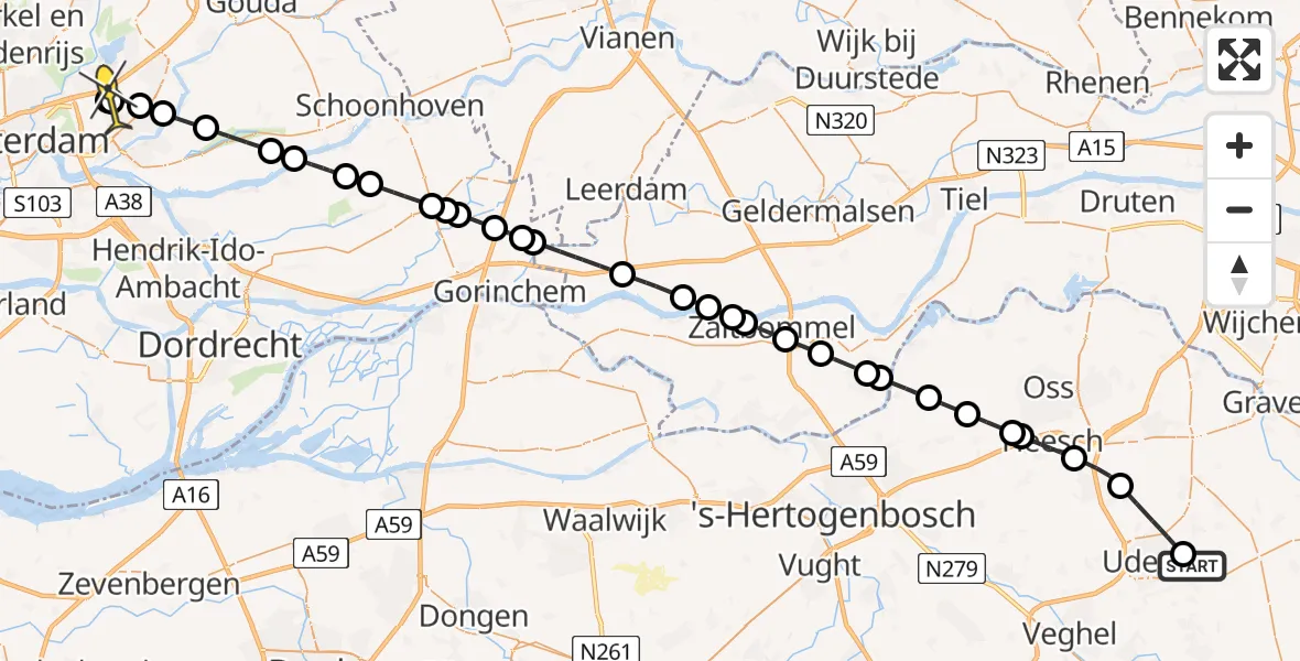 Routekaart van de vlucht: Lifeliner 3 naar Capelle aan den IJssel, Patersweg