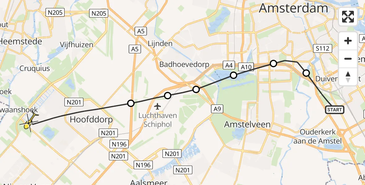 Routekaart van de vlucht: Lifeliner 1 naar Hoofddorp, Nieuwe Utrechtseweg