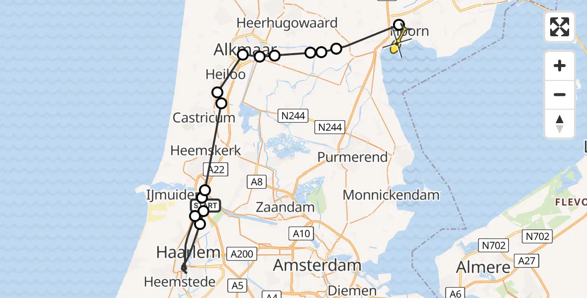 Routekaart van de vlucht: Politieheli naar Hoorn, D. Marotstraat