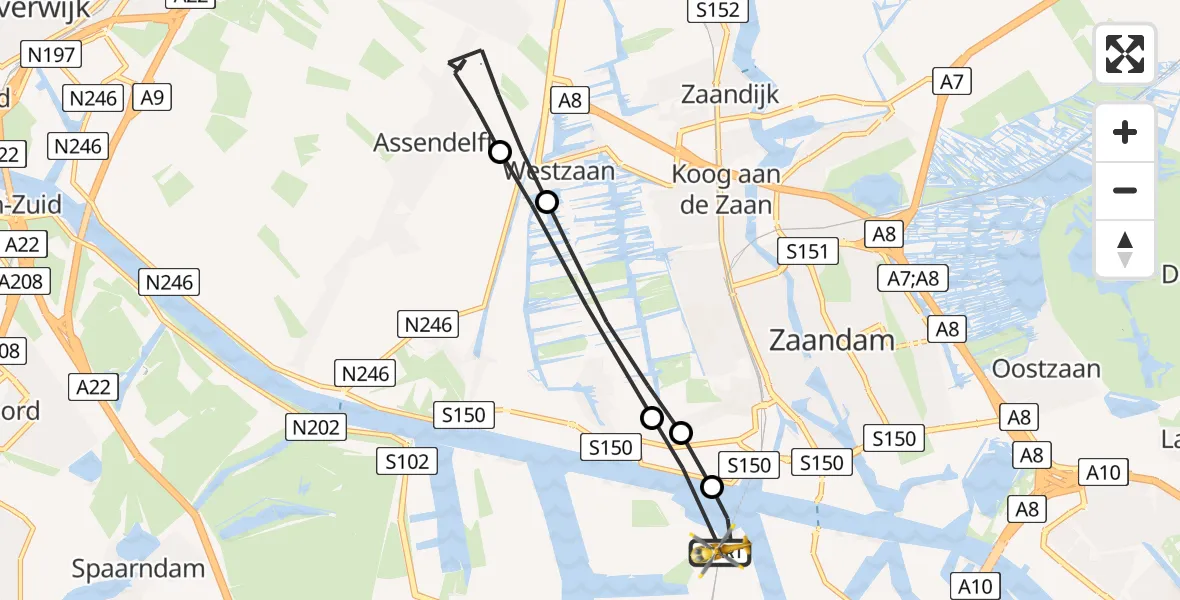 Vluchtroute Traumahelikopter van Amsterdam Heliport naar Amsterdam Heliport