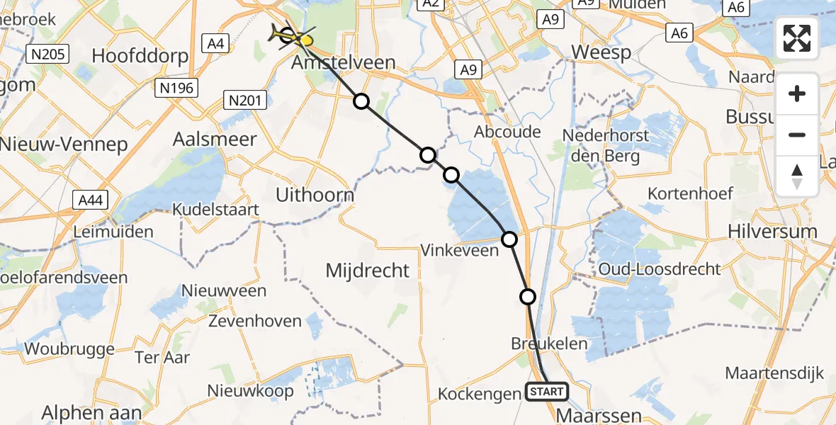 Routekaart van de vlucht: Politieheli naar Schiphol, Keulschevaart