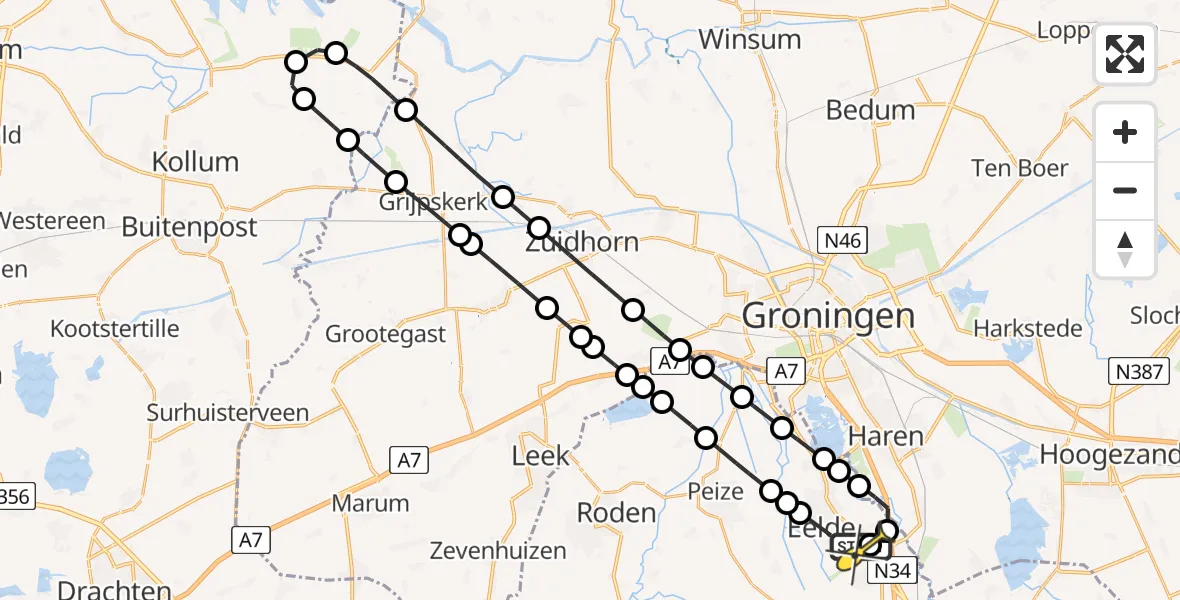Routekaart van de vlucht: Lifeliner 4 naar Groningen Airport Eelde, Eskampenweg