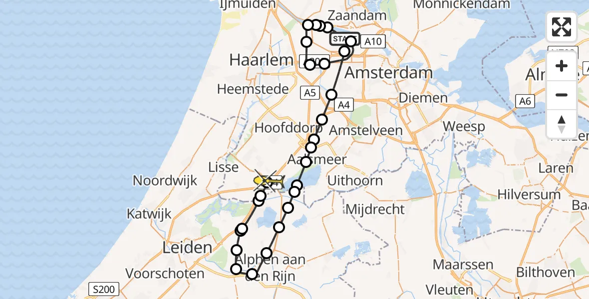 Routekaart van de vlucht: Lifeliner 1 naar Nieuw-Vennep, Venenweg