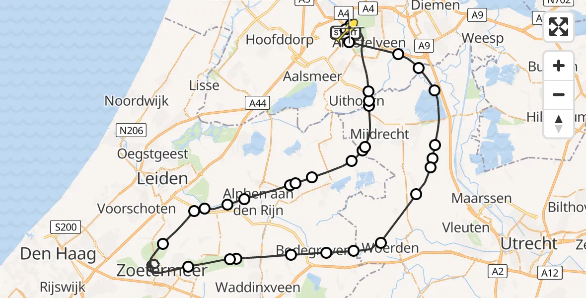 Routekaart van de vlucht: Politieheli naar Schiphol, Amsterdam-Bataviaweg