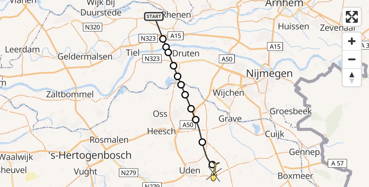 Routekaart van de vlucht: Lifeliner 3 naar Vliegbasis Volkel, Blommeland