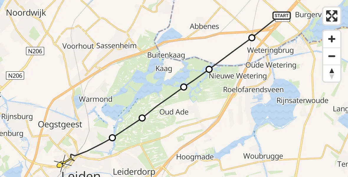 Routekaart van de vlucht: Lifeliner 1 naar Leiden, Albinusdreef
