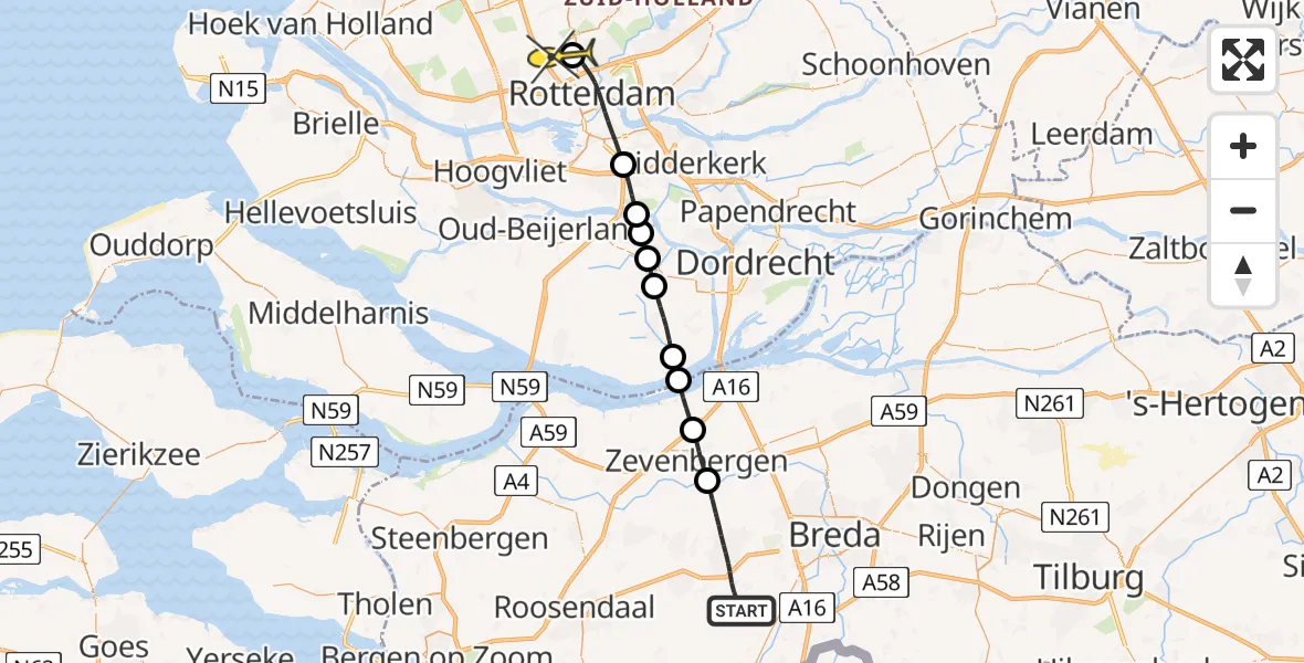 Routekaart van de vlucht: Lifeliner 2 naar Rotterdam The Hague Airport, Klappenberg