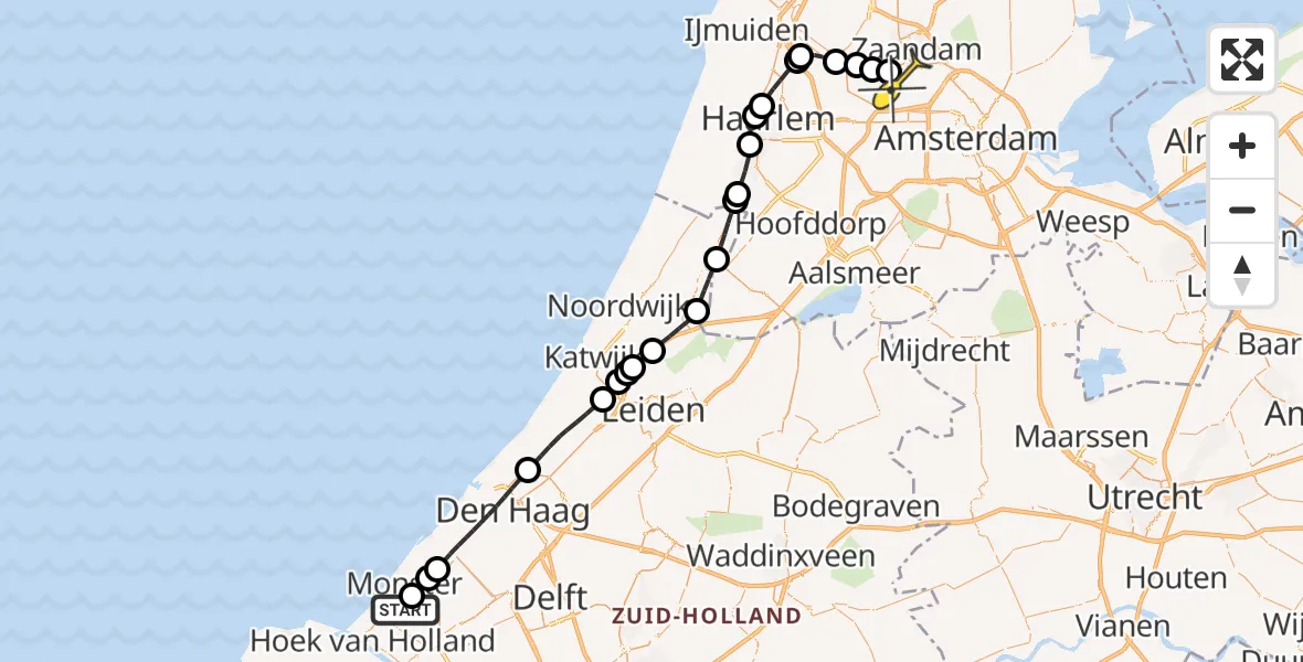 Routekaart van de vlucht: Lifeliner 1 naar Amsterdam Heliport, Gantellaan