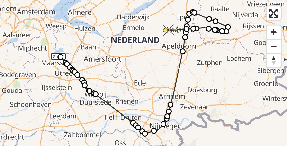 Routekaart van de vlucht: Politieheli naar Vaassen, Middenweg