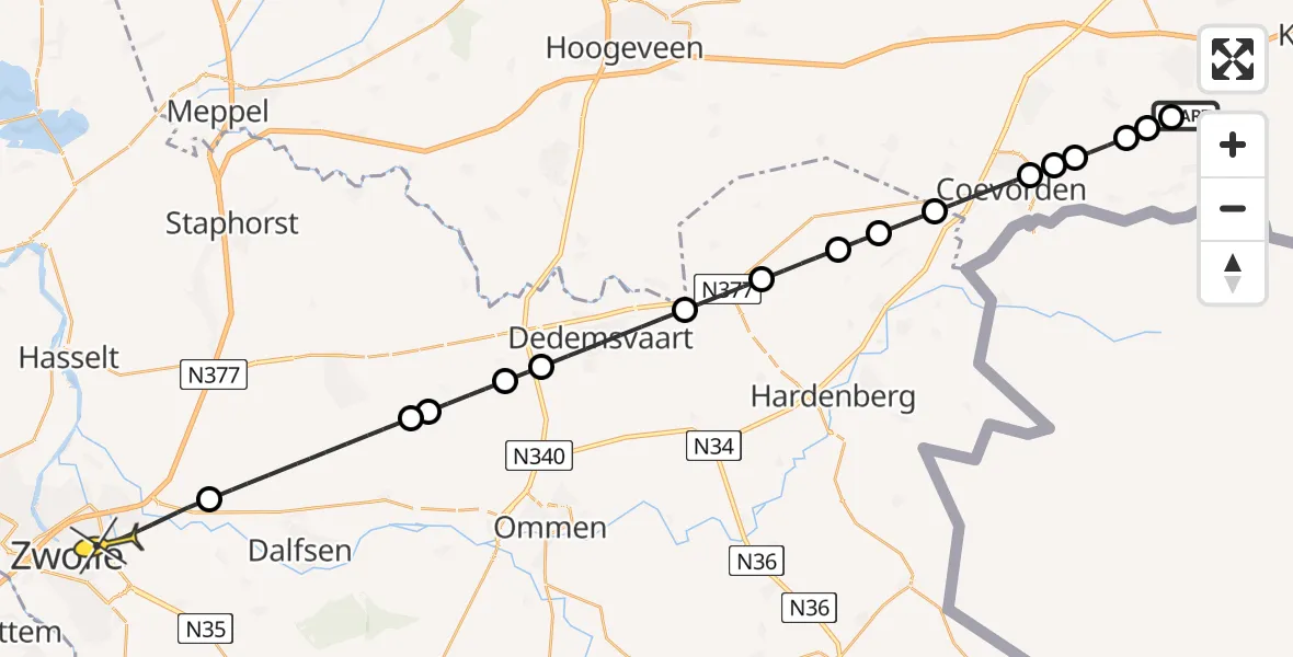 Routekaart van de vlucht: Lifeliner 4 naar Zwolle, Stieltjeskanaal
