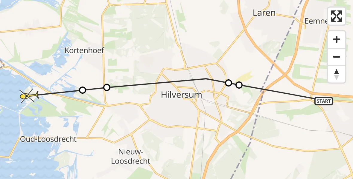 Routekaart van de vlucht: Politieheli naar Kortenhoef, Oud-Eemnesserweg