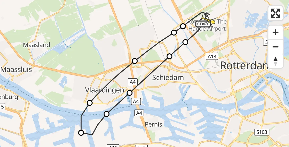 Routekaart van de vlucht: Lifeliner 2 naar Rotterdam The Hague Airport, Zestienhovensekade
