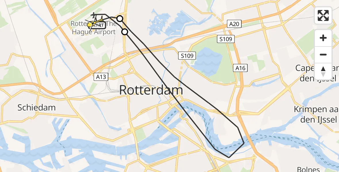 Routekaart van de vlucht: Lifeliner 2 naar Rotterdam The Hague Airport, Bovendijk