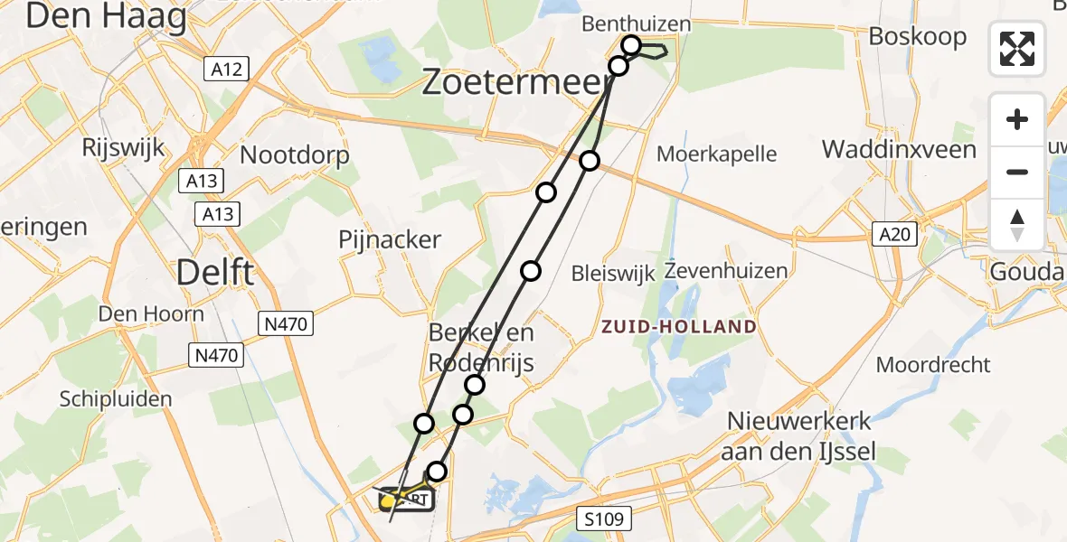 Routekaart van de vlucht: Lifeliner 2 naar Rotterdam The Hague Airport, Brandenburgbaan