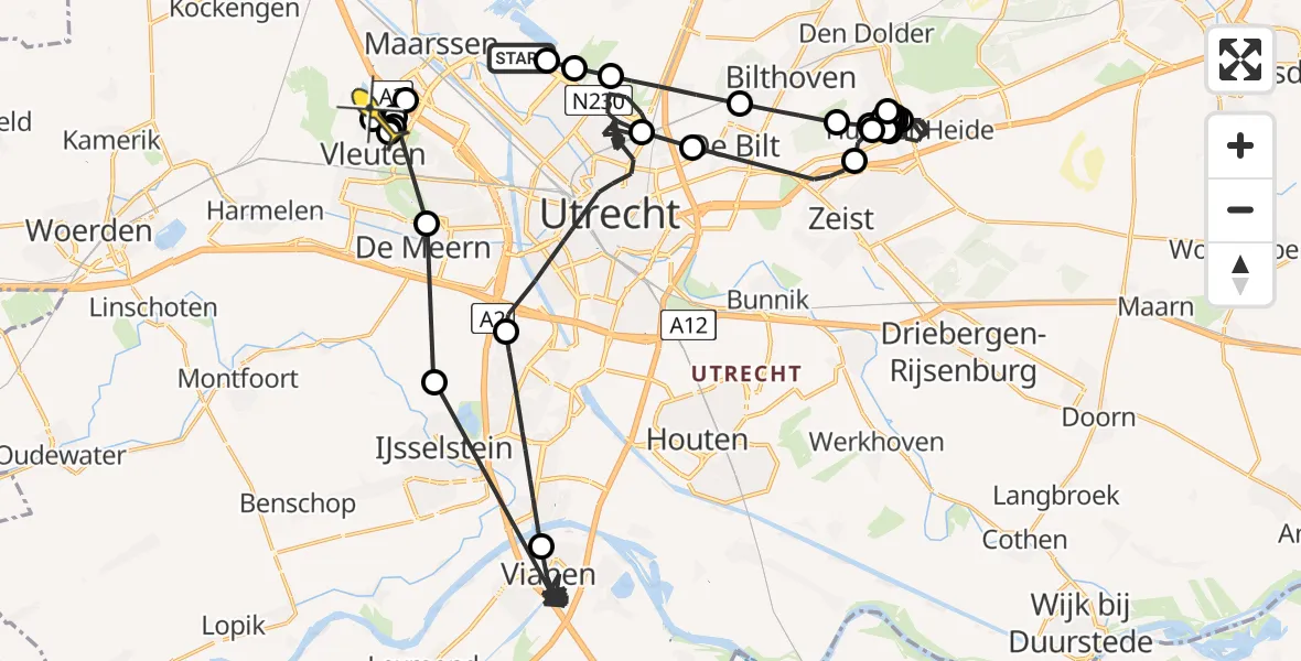 Routekaart van de vlucht: Politieheli naar Utrecht, Burgemeester Huydecoperweg
