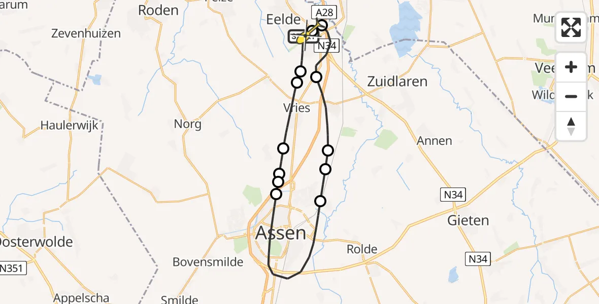 Routekaart van de vlucht: Lifeliner 4 naar Groningen Airport Eelde, Norgerweg
