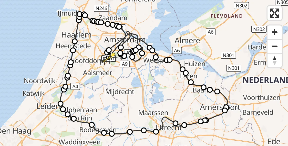 Routekaart van de vlucht: Politieheli naar Schiphol, Schipholweg