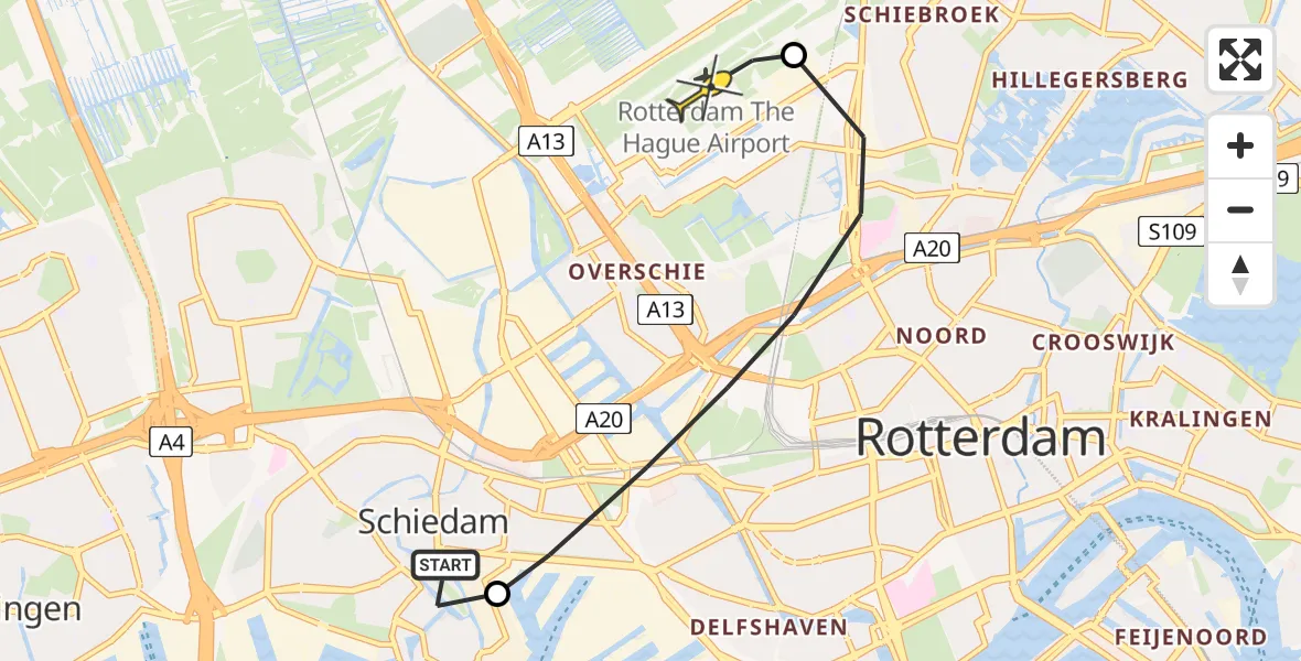 Routekaart van de vlucht: Lifeliner 2 naar Rotterdam The Hague Airport, Gustoweg