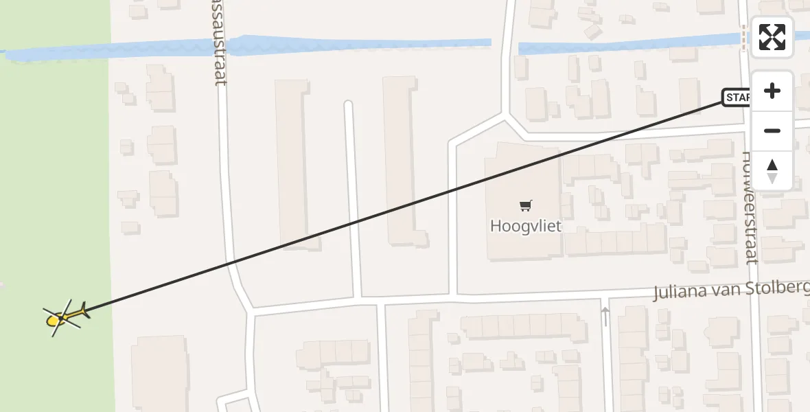 Routekaart van de vlucht: Politiehelikopter naar Hardinxveld-Giessendam, Nassaustraat