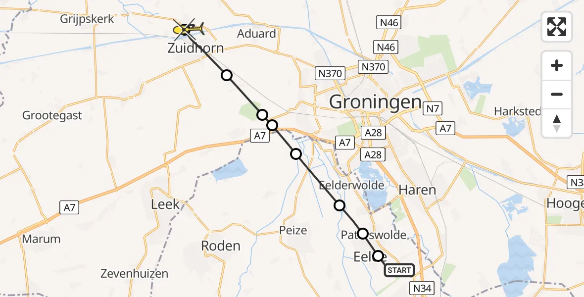 Routekaart van de vlucht: Lifeliner 4 naar Noordhorn, Eskampenweg