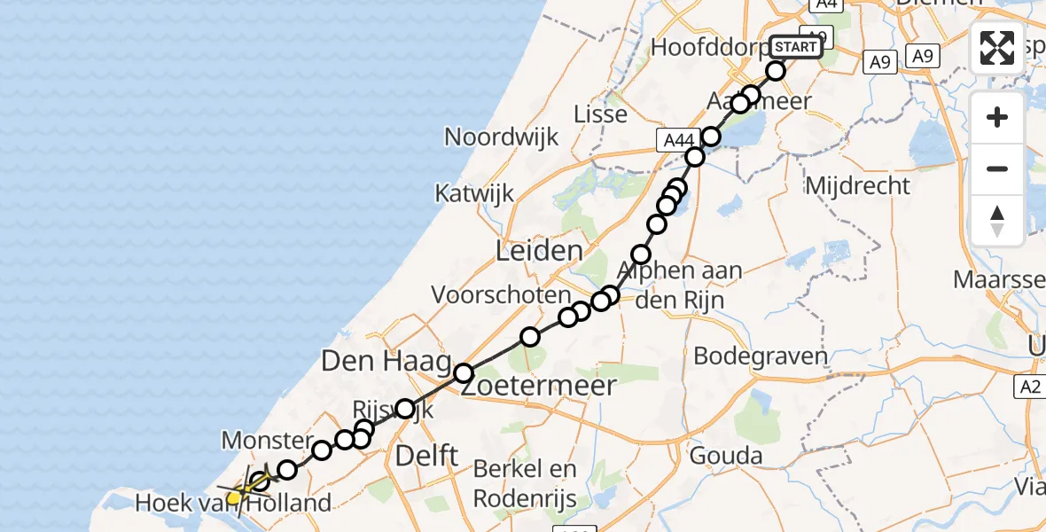 Routekaart van de vlucht: Politieheli naar 's-Gravenzande, Anchoragelaan