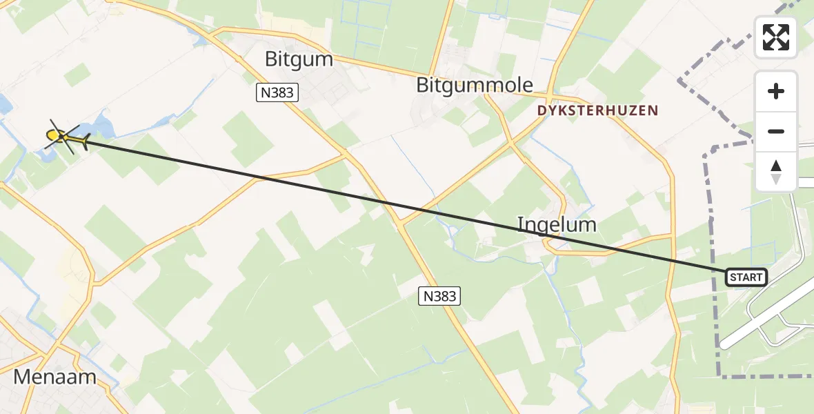 Routekaart van de vlucht: Ambulancehelikopter naar Berltsum, Bûtenpôle