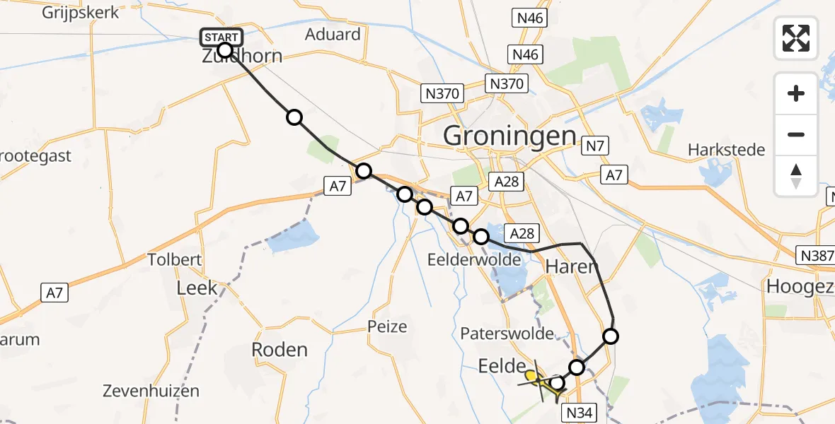 Routekaart van de vlucht: Lifeliner 4 naar Groningen Airport Eelde, Het Steenhuis