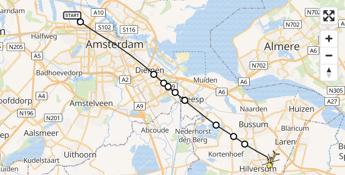 Routekaart van de vlucht: Lifeliner 1 naar Hilversum, Kwadrantweg