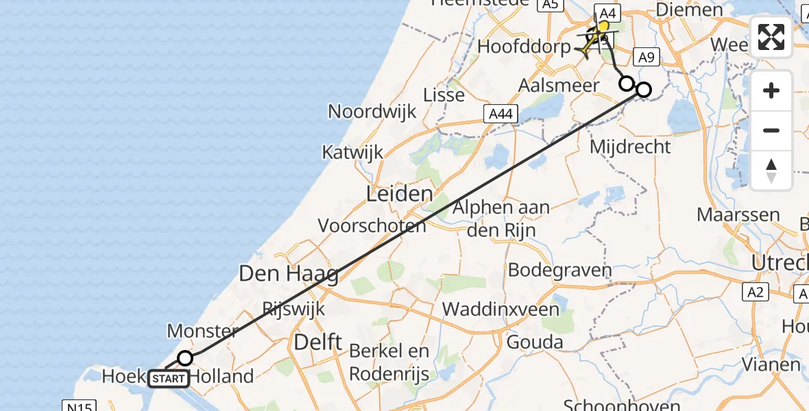Routekaart van de vlucht: Politiehelikopter naar Schiphol, Badweg