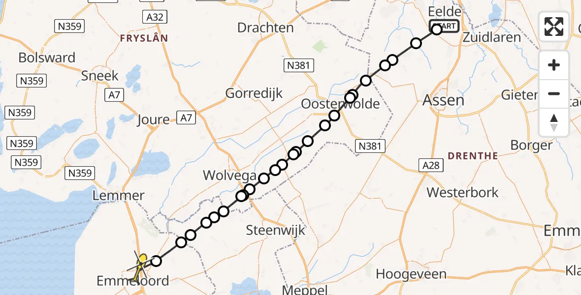 Routekaart van de vlucht: Lifeliner 4 naar Emmeloord, Holveen