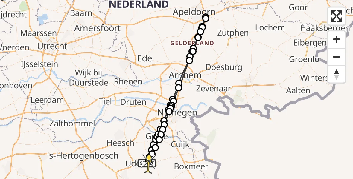 Routekaart van de vlucht: Lifeliner 3 naar Vliegbasis Volkel, Nieuweweg