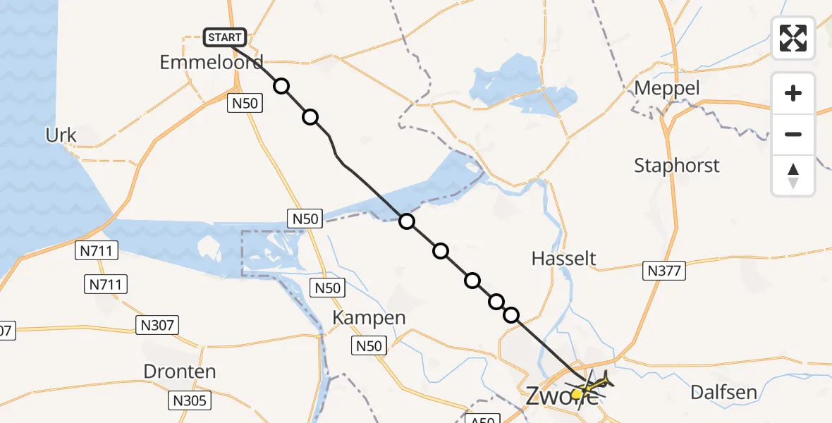 Routekaart van de vlucht: Lifeliner 4 naar Zwolle, Munttocht