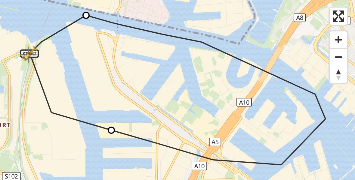 Vluchtroute Traumahelikopter van Amsterdam Heliport naar Amsterdam Heliport
