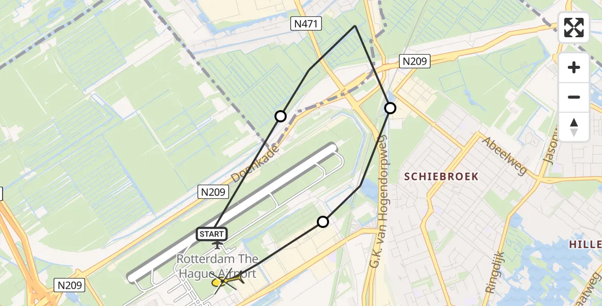 Routekaart van de vlucht: Lifeliner 2 naar Rotterdam The Hague Airport, Nieuwe Bovendijk