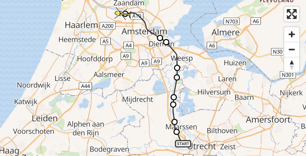 Routekaart van de vlucht: Lifeliner 1 naar Amsterdam Heliport, Edmund Eyslerstraat