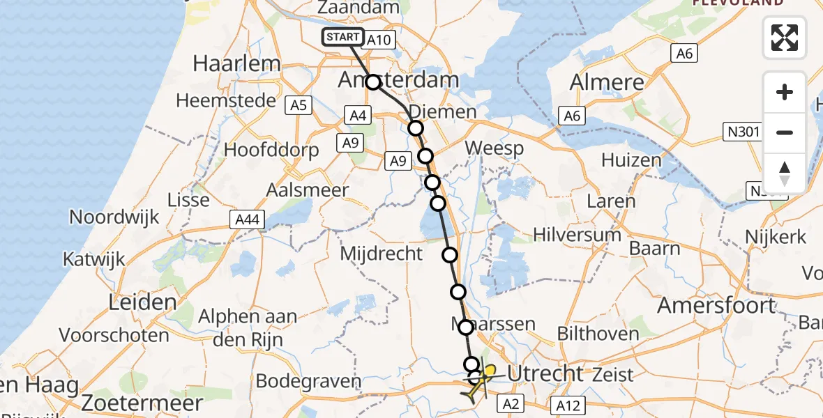 Routekaart van de vlucht: Lifeliner 1 naar De Meern, Hudsonhof