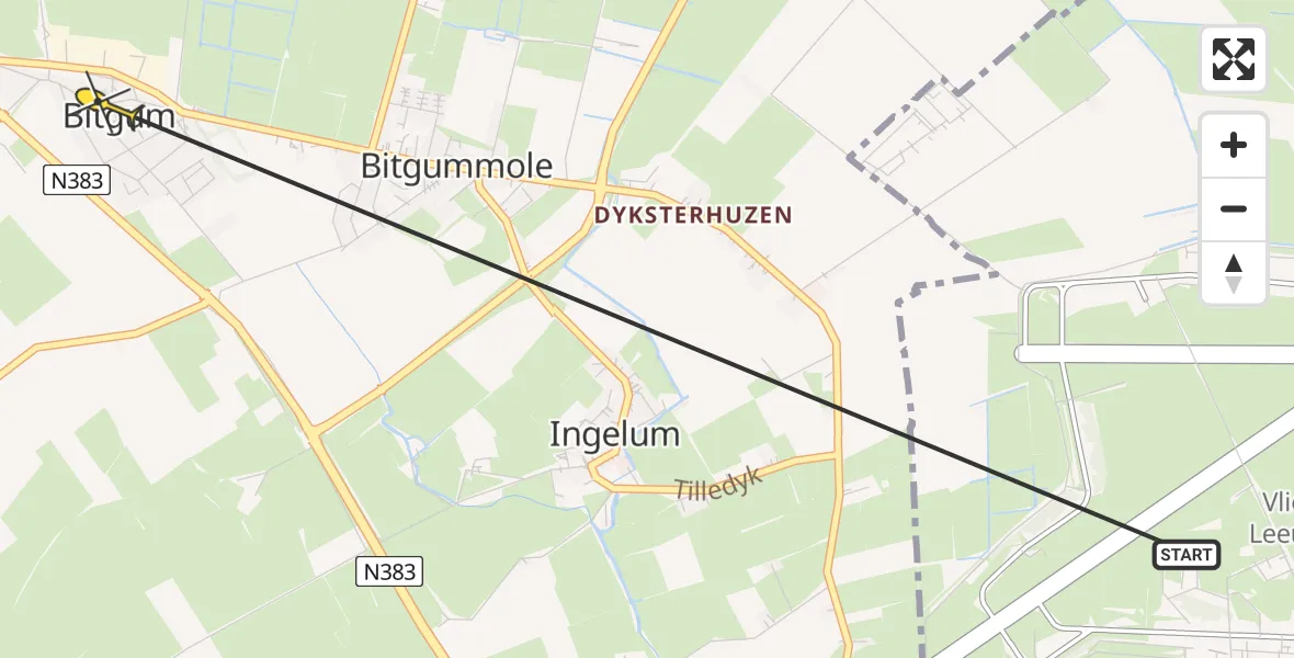Routekaart van de vlucht: Ambulancehelikopter naar Bitgum, Buorren