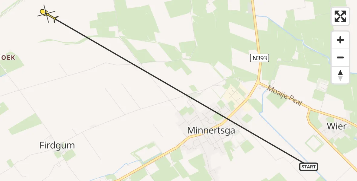 Routekaart van de vlucht: Ambulancehelikopter naar St.-Jacobiparochie, Smelle Leane