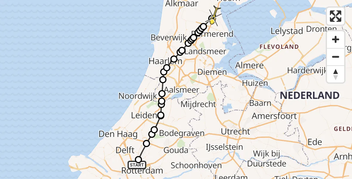 Routekaart van de vlucht: Lifeliner 2 naar Noordbeemster, Zuidpolder