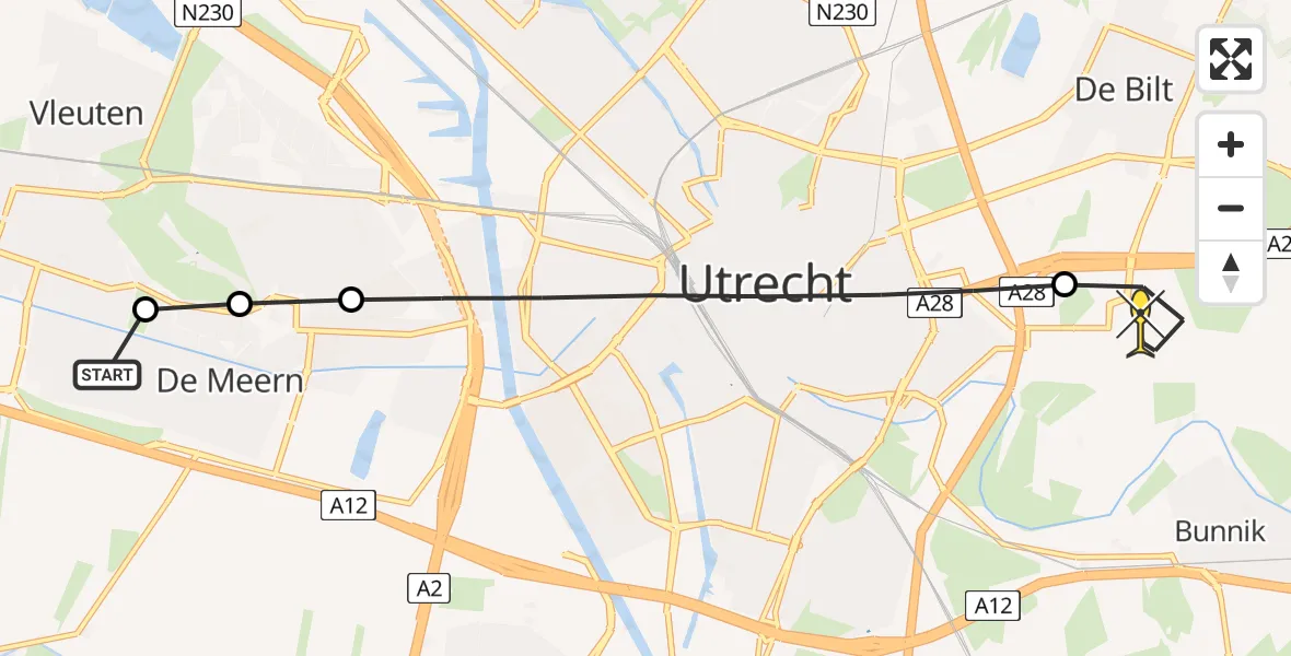 Routekaart van de vlucht: Lifeliner 1 naar Universitair Medisch Centrum Utrecht, Savelseboslaan