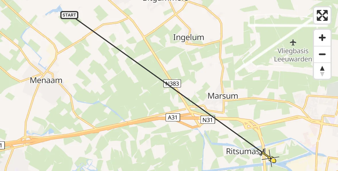 Routekaart van de vlucht: Ambulanceheli naar Leeuwarden, Ferbiningspaad