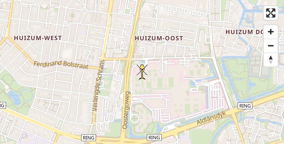 Vluchtroute Ambulancehelikopter van Leeuwarden naar Leeuwarden