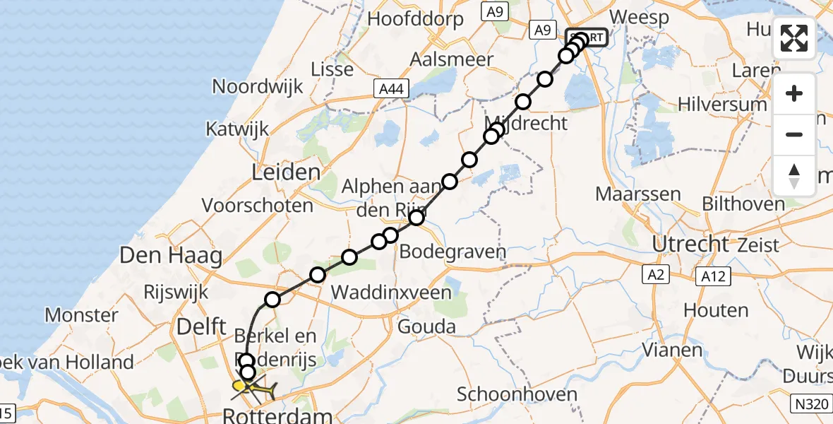 Routekaart van de vlucht: Lifeliner 2 naar Rotterdam The Hague Airport, Hoogendijk