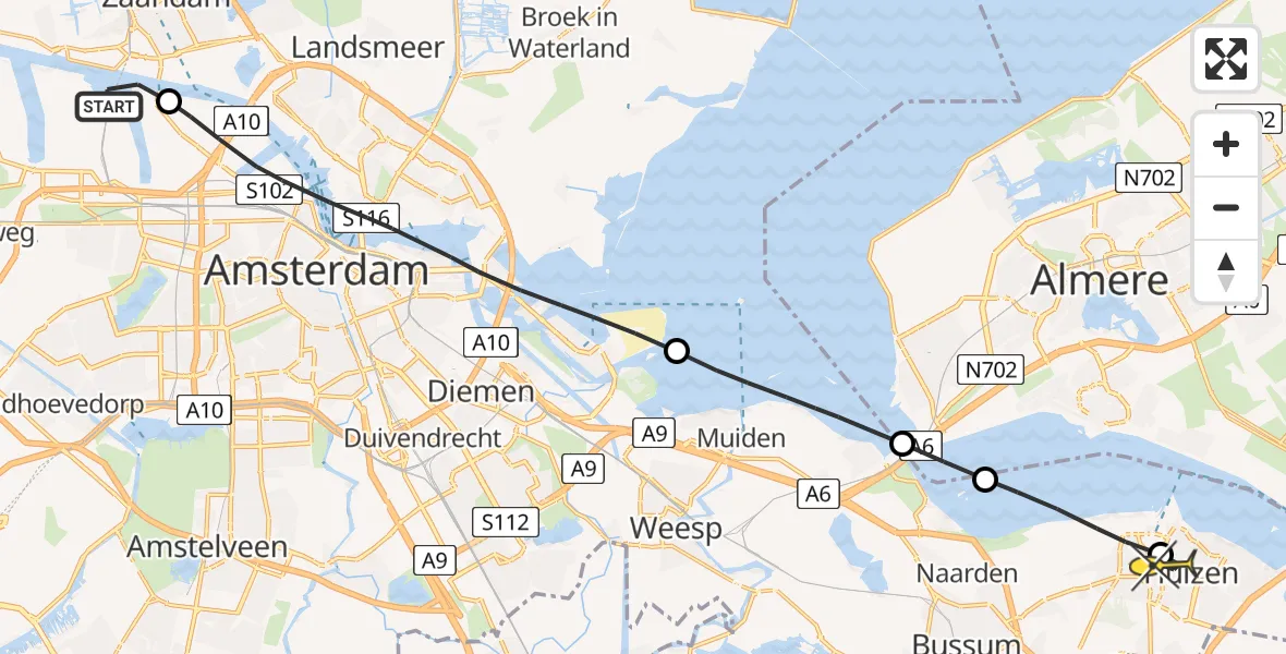 Routekaart van de vlucht: Lifeliner 1 naar Huizen, Stadsstrand Kanaal Noord