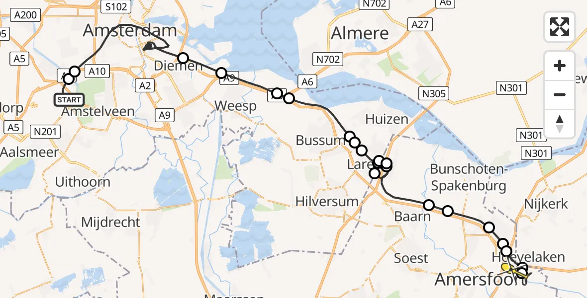 Routekaart van de vlucht: Politieheli naar Amersfoort, Loevesteinse Randweg