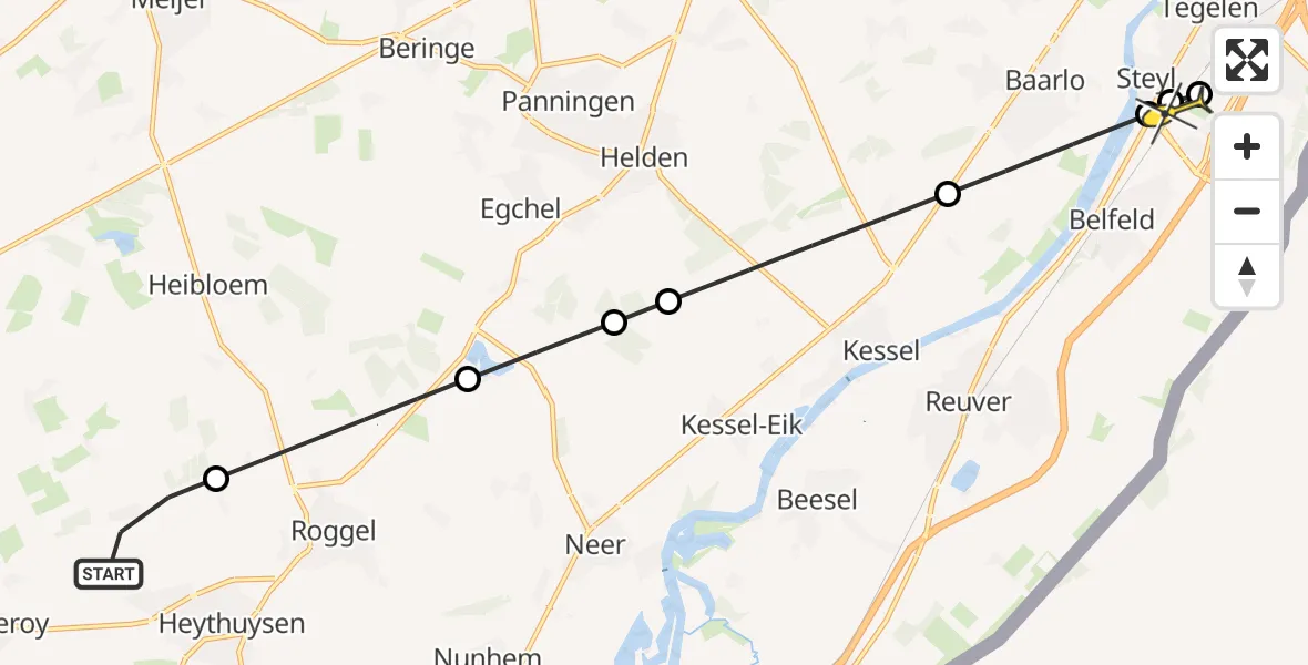 Routekaart van de vlucht: Lifeliner 3 naar Belfeld, Aan de Bergen