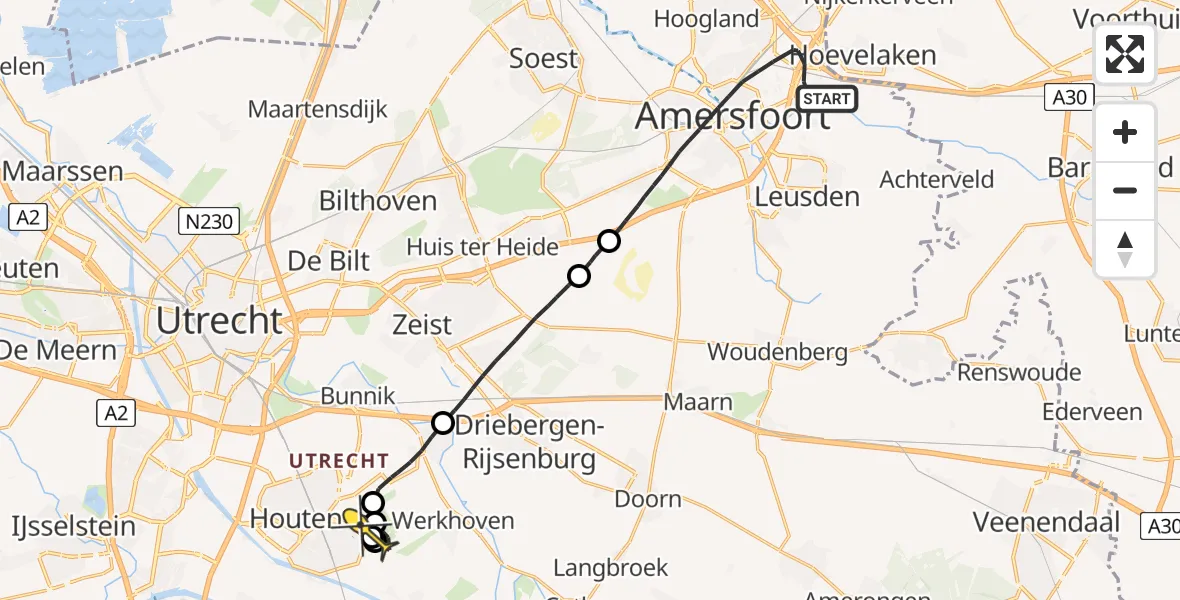 Routekaart van de vlucht: Politiehelikopter naar Houten, De Zonnecel